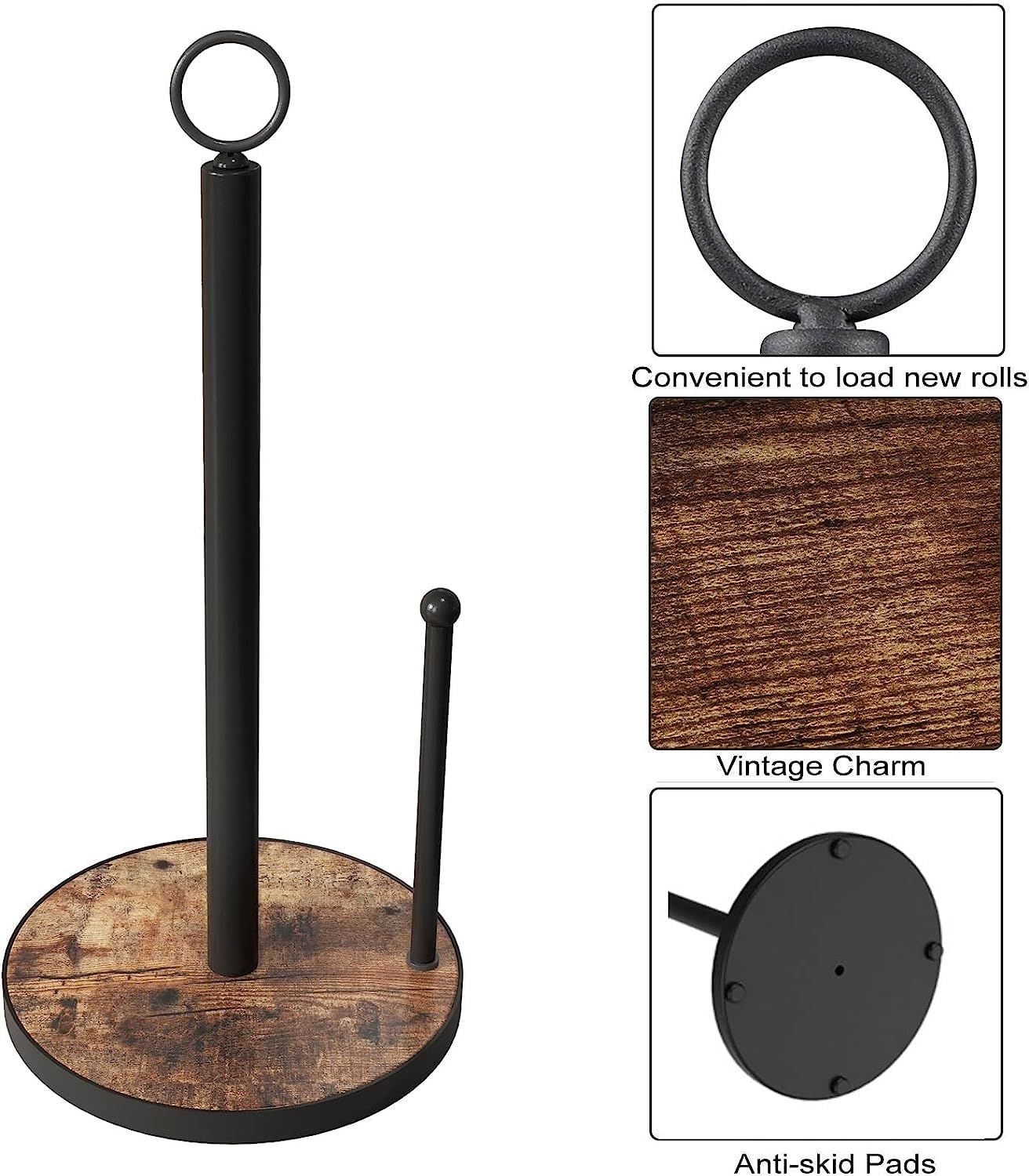 OROPY Paper Towel Holder Countertop, Heavy Duty Wood Base, Farmhouse Style
