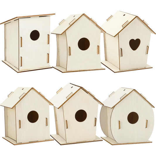 DECYOOL 12 Pack Wooden Bird House Kits, Unfinished DIY Birdhouse Crafts