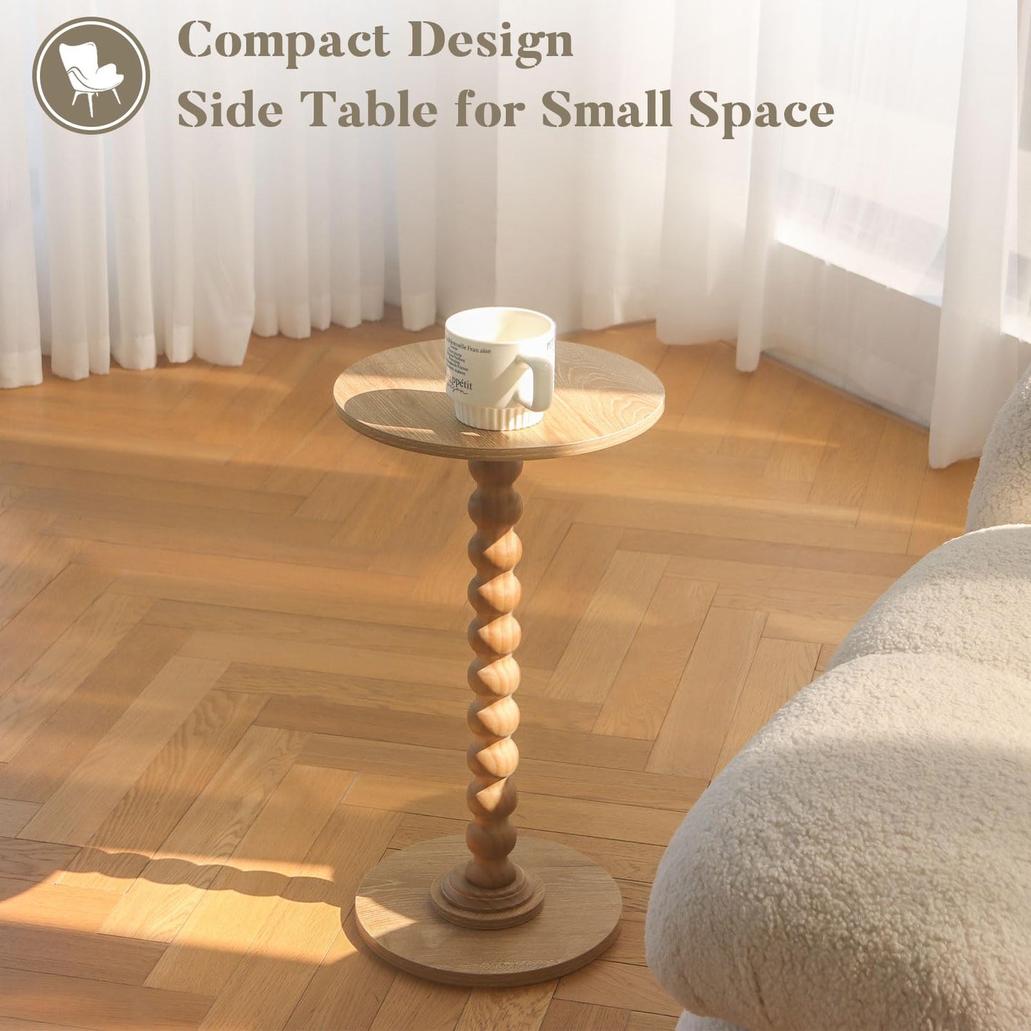 Fultyle Small Side Table, Drink Table for Small Spaces, Modern Martini Table with Solid Wood Leg, Round End Tables Living Room for Bedroom and Office (Rustic Walnut)