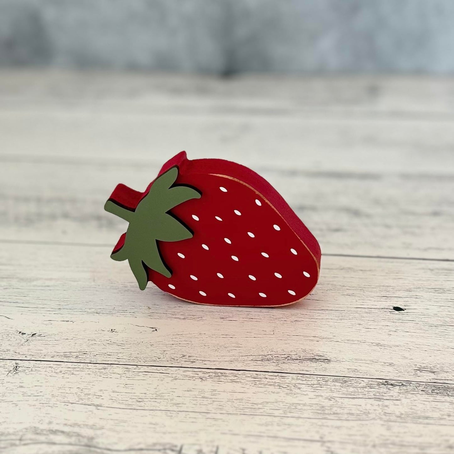 Chunky Wood Strawberry Shelf Sitter, Summer Tiered Tray Decor, Farmhouse Strawberry Decoration, Strawberry Wood Cutout, Fruit Decor