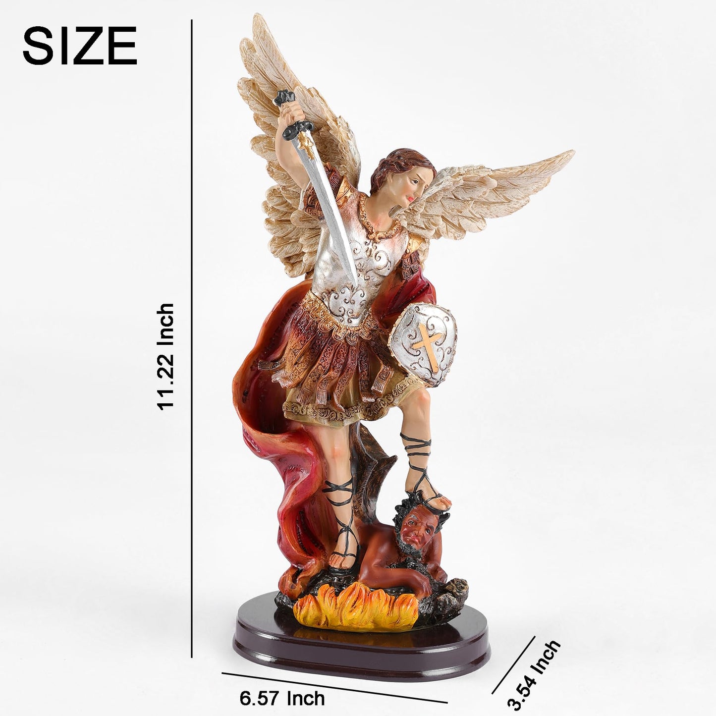 ASTARIKO Catholic St. Michael the Archangel Statue - 11.2” H Hand-Painted Resin Figurine on Premium Wooden Base, Saint Michael Defeating Satan Religious Gifts for Home Decor
