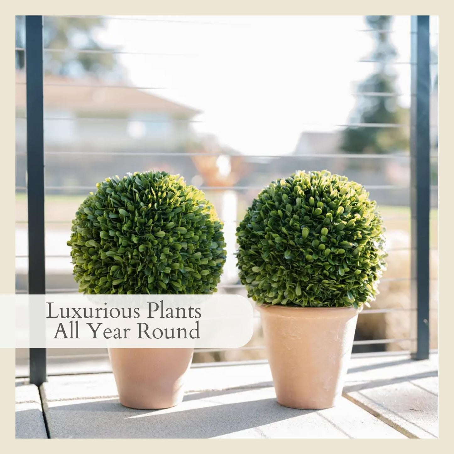 CG Hunter Faux Round Boxwood Plant, Premium Artificial Indoor Plant Stands 17" Tall, Lifelike-Leaves & Hand Painted Trunk, Planter Pot Included