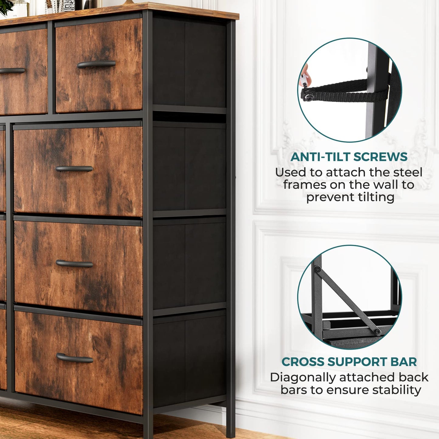 Atilioo Dresser for Bedroom with 9 Drawers, Anti-Tip Fabric Storage Tower