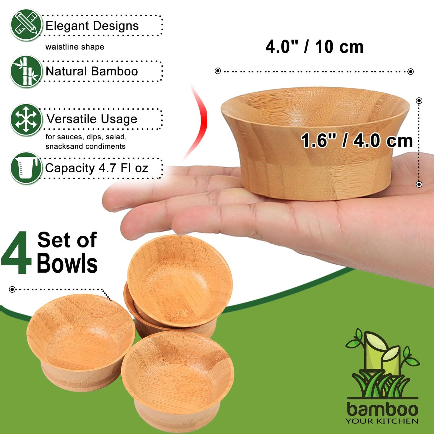 ZTHapwa Bamboo Wooden Bowls, 4.7 OZ Serving Fruit Snack Bowls for Dinnerware Kitchen, Handmade Pinch Bowl Ramekins for Side Dishes/Dessert/Condiment, Set of 4