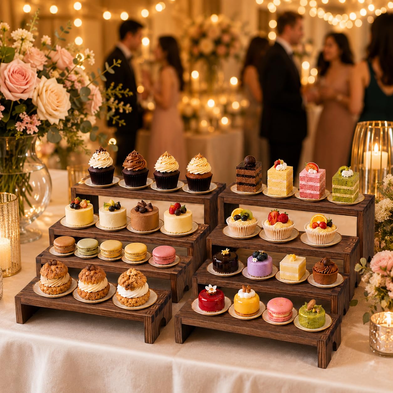 ABenkle 8 Pieces Wooden Tiered Risers Display Stands, Dessert Table Display Food Risers for Vendor Events, Stackable Wood Buffet Risers, Farmhouse Dessert Risers for Desktop Party Catering Cupcake