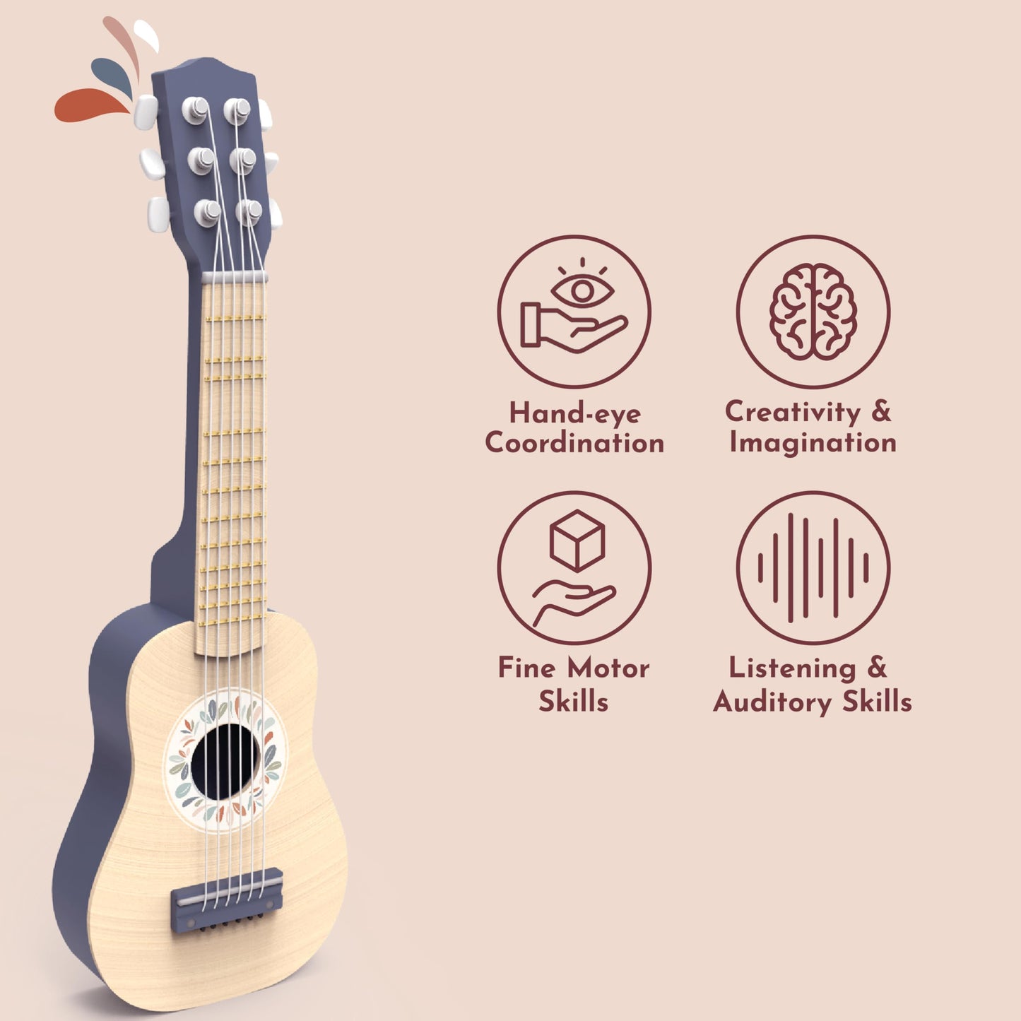 SPEEDY MONKEY Wooden Kids Guitar Toy 6-String Nylon for Ages 3+ Learning
