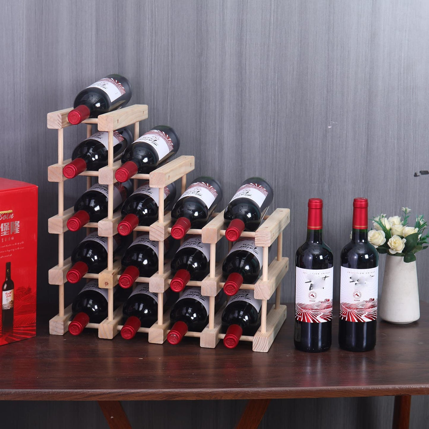 guilai Wooden Stackable Storage Modular Small countertop Wine Rack Cabinet,Freestanding for Floor Wood Wine Bottle Shelf (16bottle)