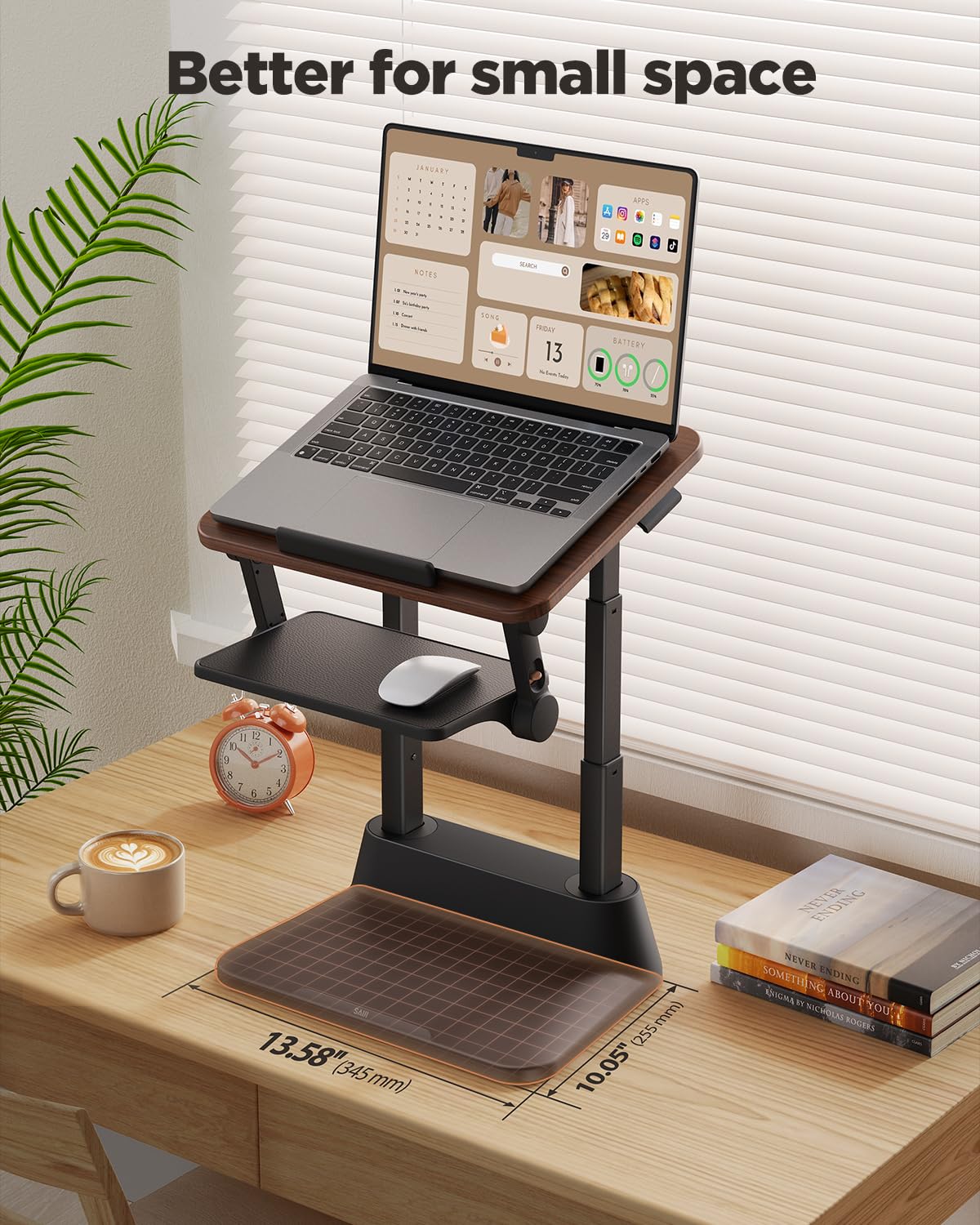 SAIJI Laptop Stand for Desk, Stable Standing Laptop Riser with Foldable Mouse Pad, Standing Computer Stand with 4 Adjustable Height Up to 20.47", Tall Stand Fit All Laptops Under 17.3"