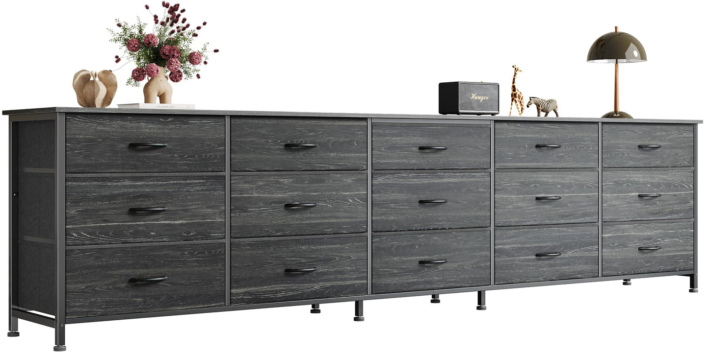 Huuger 86.6 Inch Dresser for Bedroom, TV Stand for 65, 75, 85 Inch TV, 15 Fabric Drawer Long Dresser, Large Entertainment Center for Bedroom, Wide Chest of Drawer with Storage, Charcoal Black