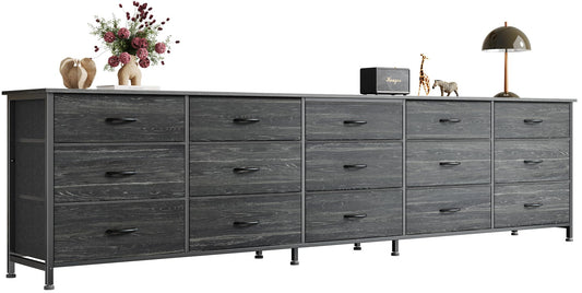 Huuger 86.6 Inch Dresser for Bedroom, TV Stand for 65, 75, 85 Inch TV, 15 Fabric Drawer Long Dresser, Large Entertainment Center for Bedroom, Wide Chest of Drawer with Storage, Charcoal Black