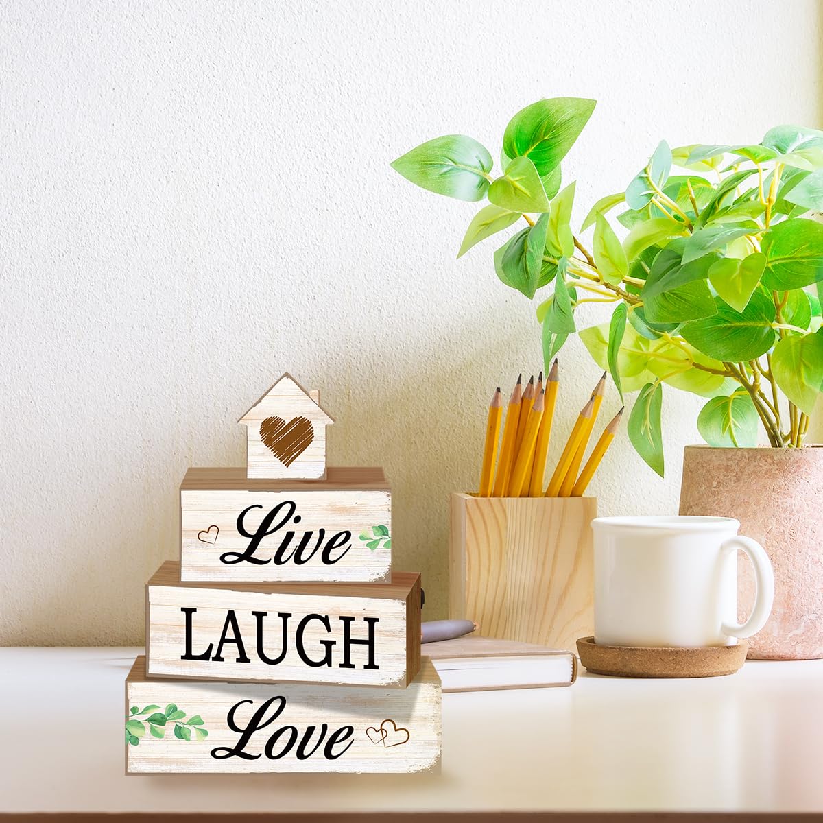 4 Pcs Sweet Home Table Decoration,Live Laugh Love Wooden Block Signs,Farmhouse Table Centerpiece for Living Room Entryway Table Mantel Kitchen Counter Decor