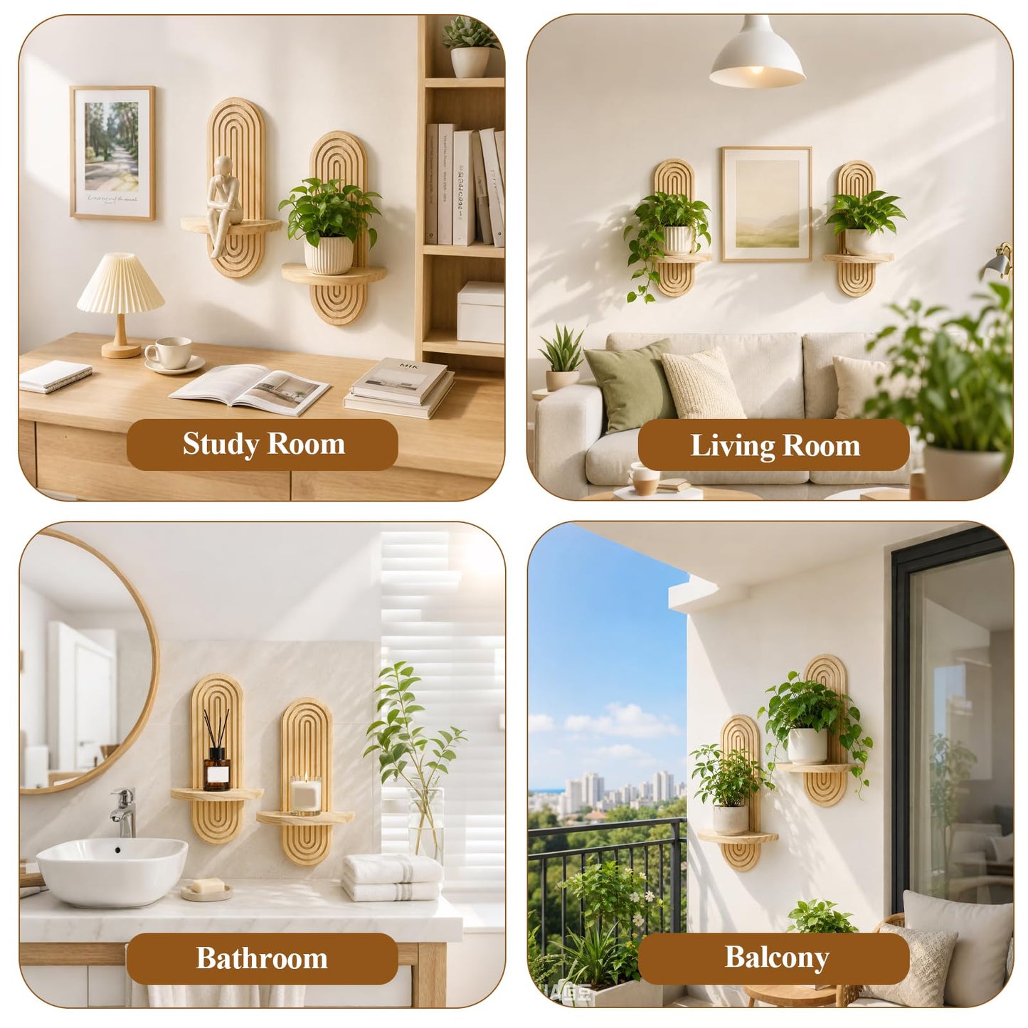 Joyzan Boho Wall Decor Floating Shelves for Wall, Rainbow Arch Wooden Plant Shelf Set Decorative Hanging Modern Small Home Display Living Room Bedroom Bathroom Nursery Plants Candles Holder Planter