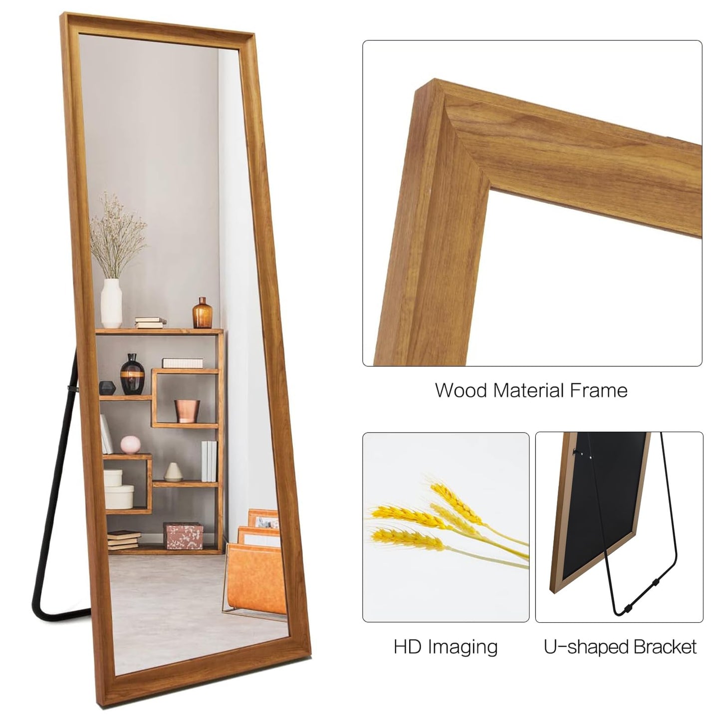 TheiaMo Full Length Mirror Wood Frame, 65x22in Floor Mirror Wall Full Body Mirror with Standing, Leaning Hanging for Bedroom,Living Room, Large Wooden Frame, Dark Wood