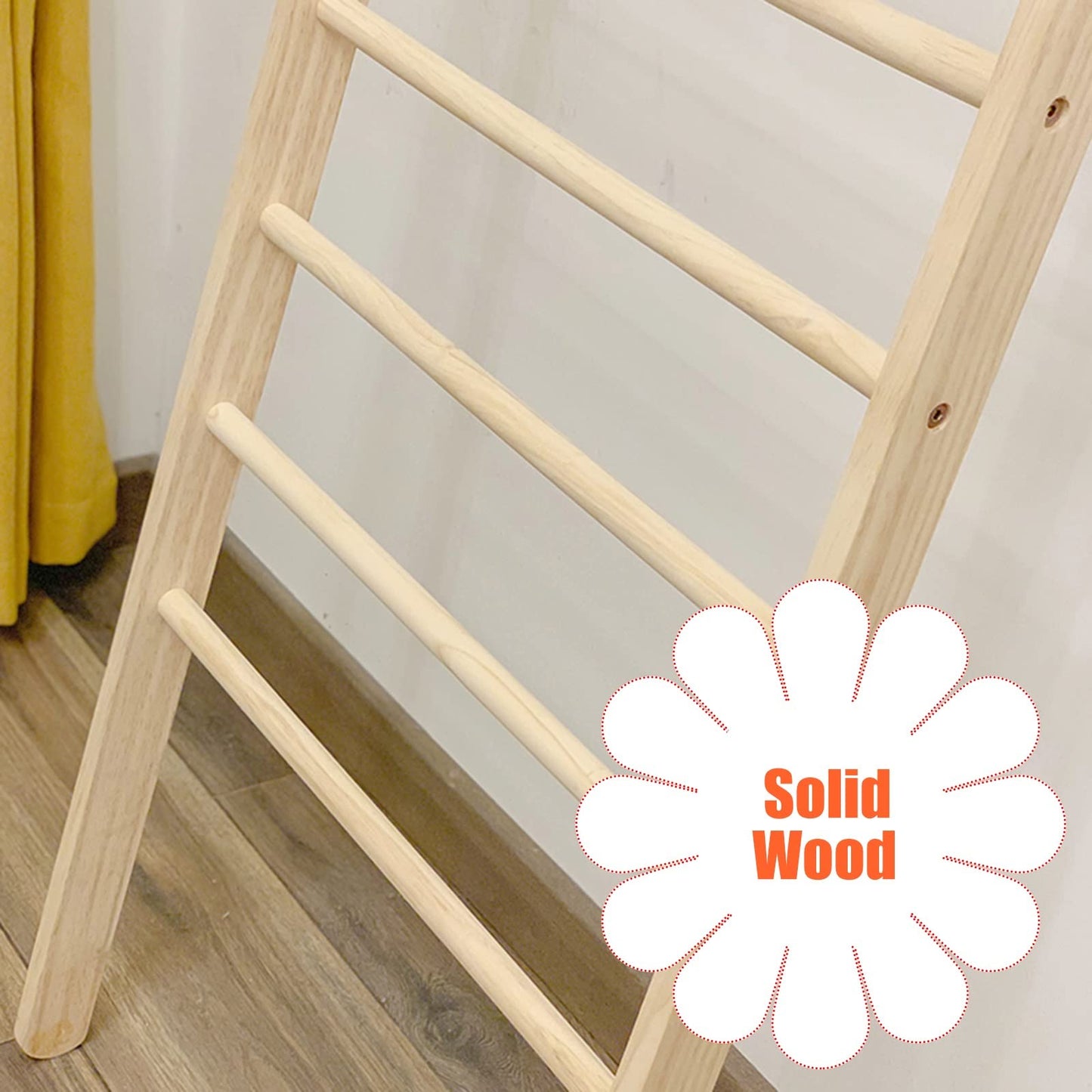 Bedroom Wall Leaning Pants Towel Ladder Rack Holder,Floor Standing Wooden Narrow Storage Organizer Stand for Jeans Clothes Blanket,Space Saving(11 Tier)