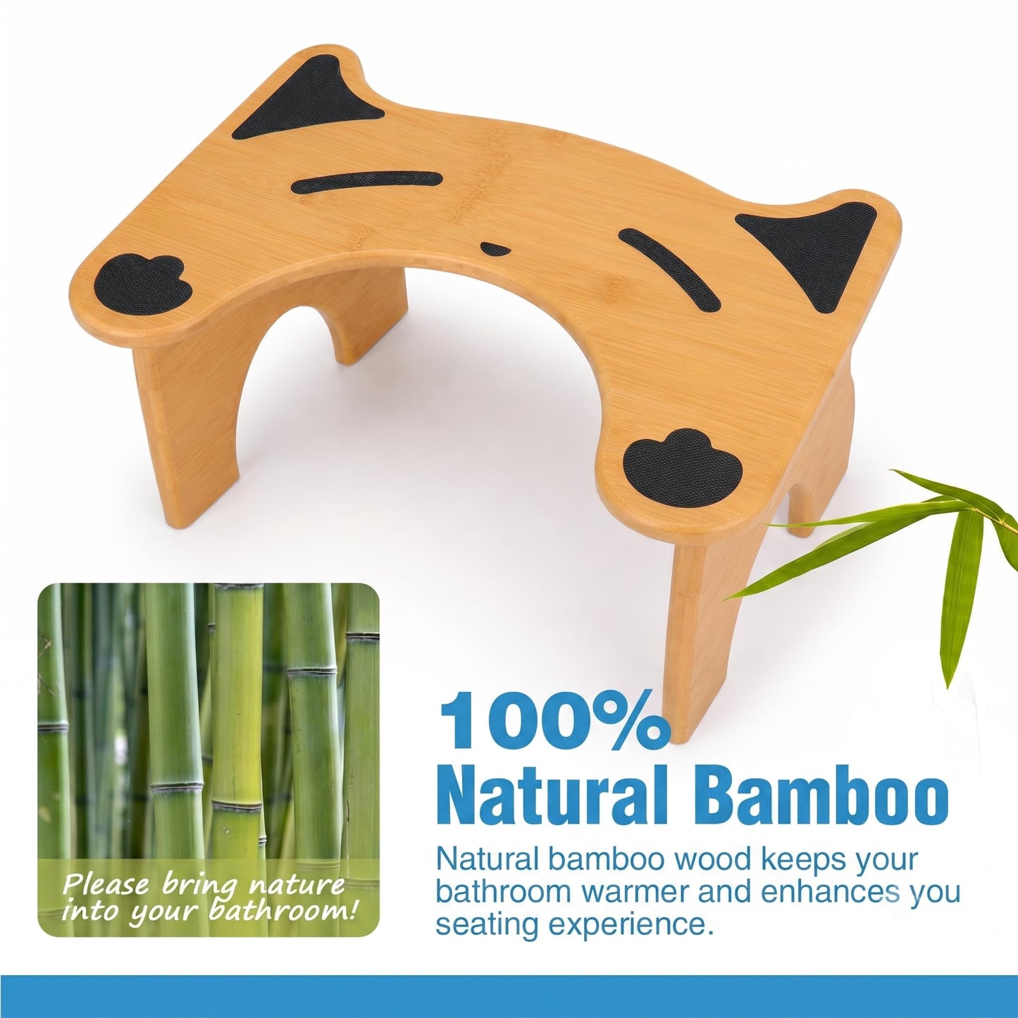 Bamboo Foldable Toilet Stool, 7 Inch Poop Stool for Adults, Non-Slip Squatting Bathroom Stool, Space Saving Potty Stool for Standard Toilets