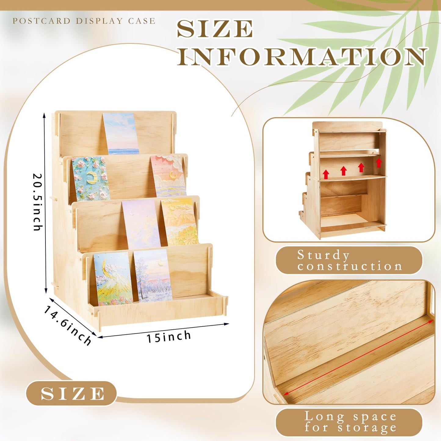 Barydat Wooden Card Display Stand Stationary Organizer Sticker Stand for Vendor Crafts Greeting Card Organizer Rack Retail Display Holder(14.57 x 14.96 x 20.47 Inch (4 Tier),Wood)