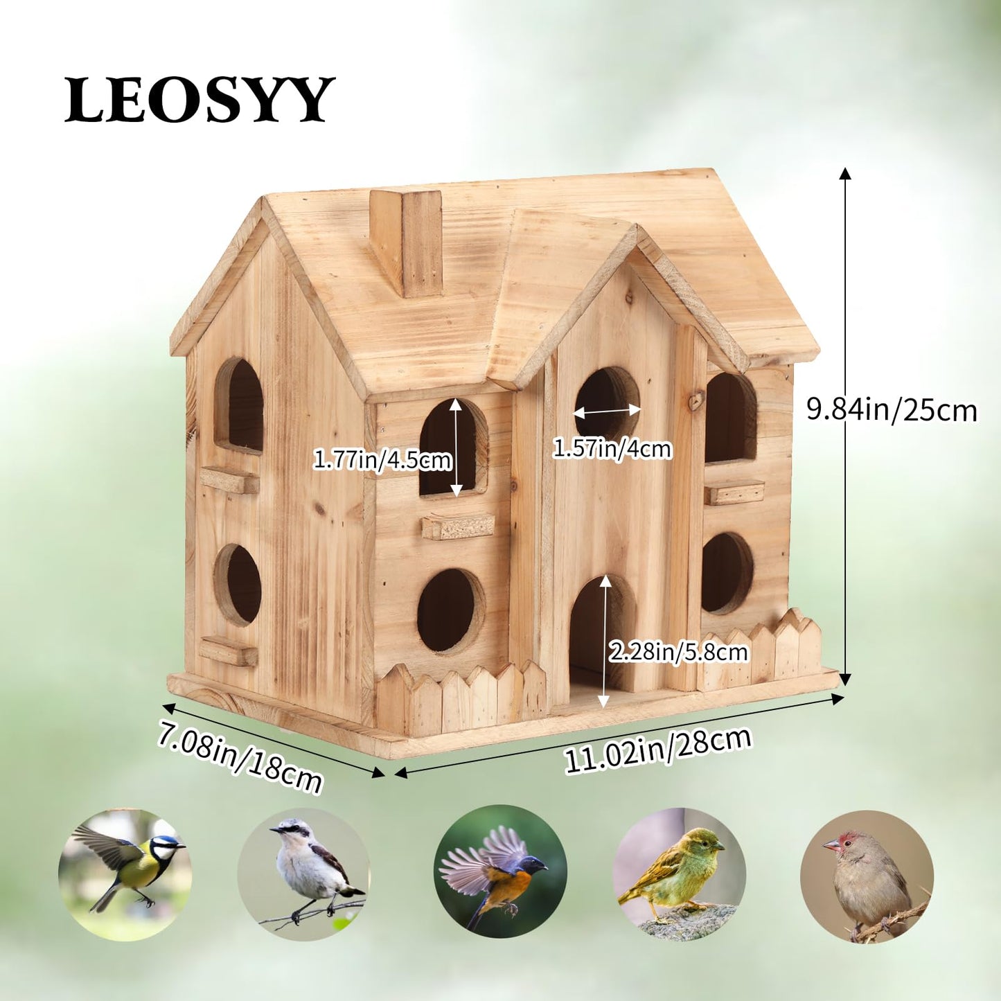 Bird Houses for Outside,10 Hole Wooden Birdhouse for Outdoor Large Hanging Bird House Backyard Birding & Wildlife (10 Hole)