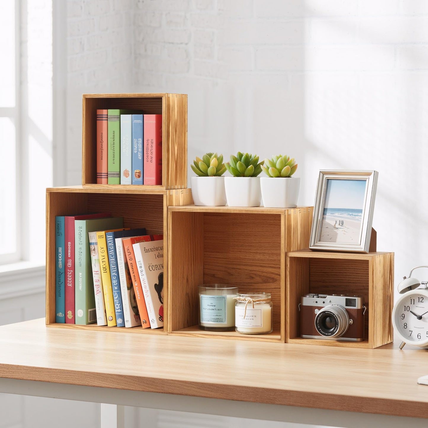 Budiwati 8-Pack Pine Wood Buffet Risers, Multi-Size Nesting Cube Food Display Stands for Buffet Table & Catering, Hollow Bottoms Food Risers for Multi-Level Buffet Presentation