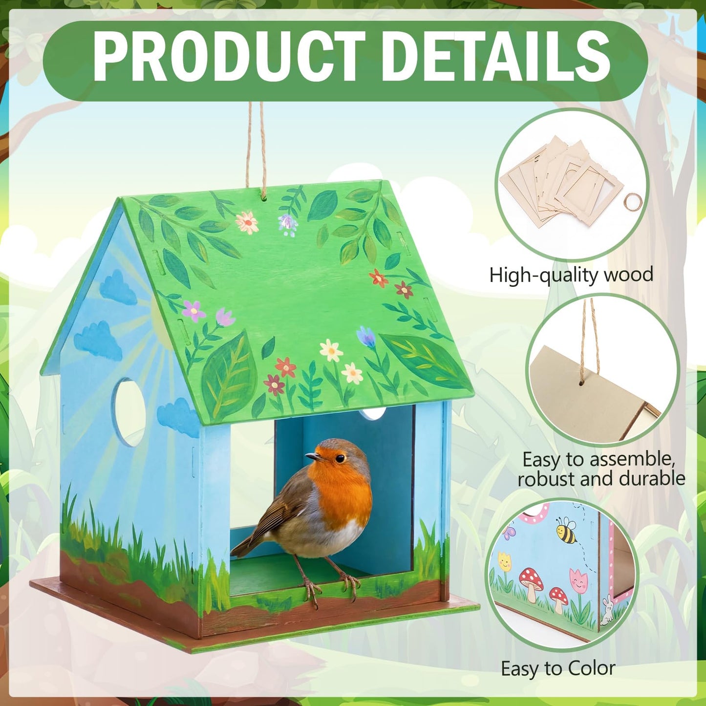 DoubleFill 10 Pack Wooden Bird Feeder Kits for Kids Make Your Own Bird Feeder Crafts Painting Kits DIY Birdhouse Building Crafts Children GITS for Outdoor Spring Summer Decor