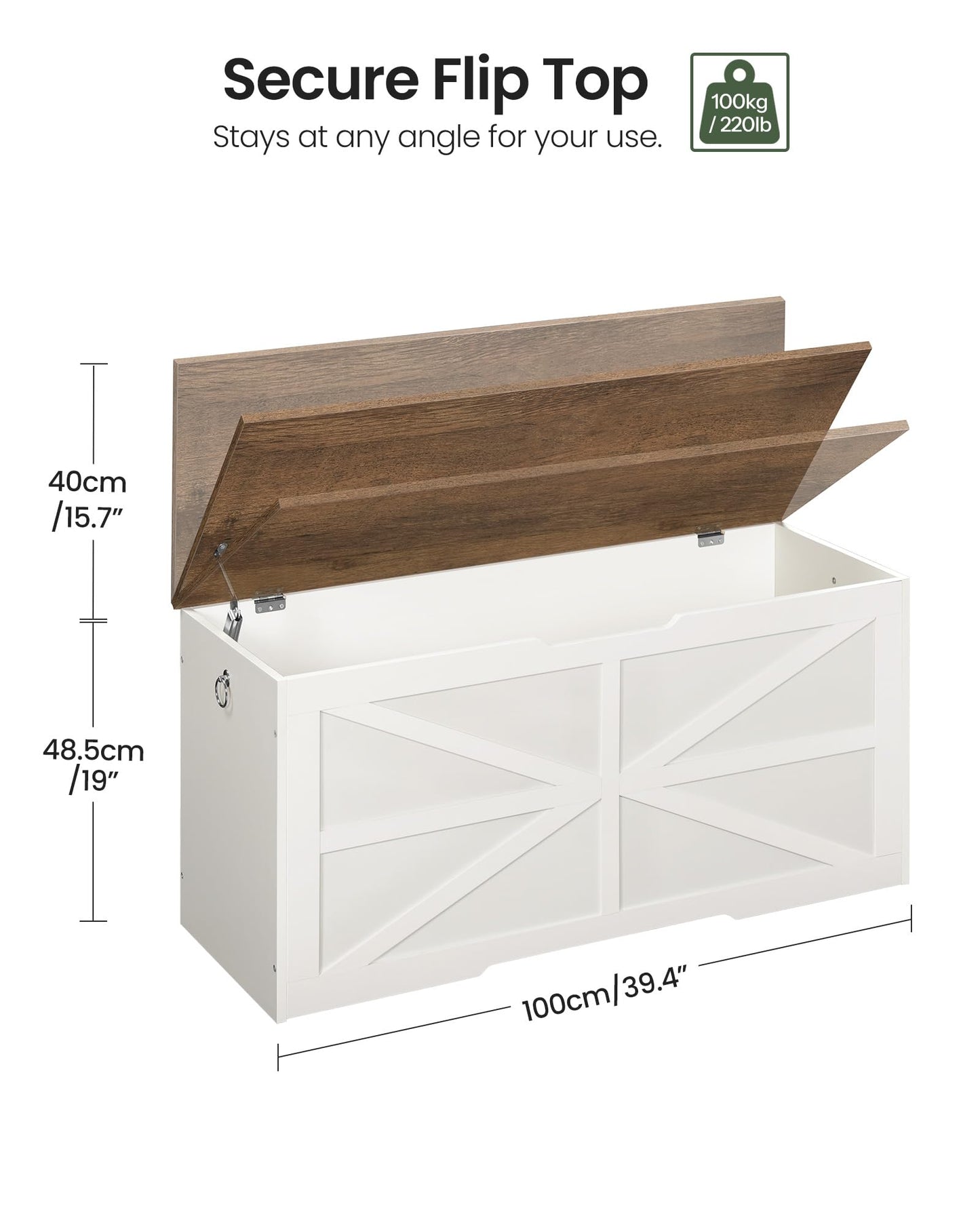 CHOEZON Storage Chest, 39.4" Toy Chest, Modern Storage Bench with Safety Hinge, Toy Box, Farmhouse Style, for Bedroom, Living Room, Walnut and White MCW10WL