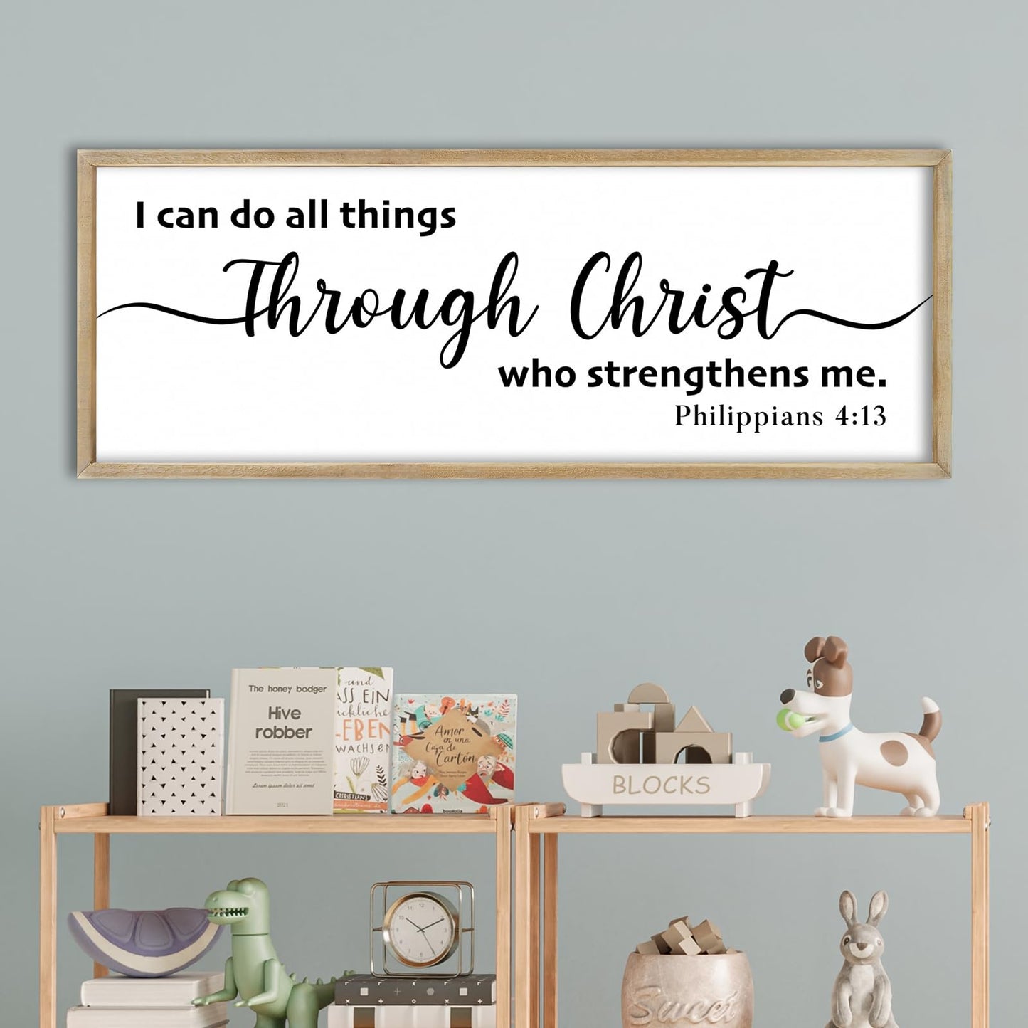 FZMHASLWW I Can Do All Things Through Christ Wall Decor 32"X12" Philippians 4:13 Sign Christian Bible Verse Large Wood Framed Wall Hanging Art (Wood)