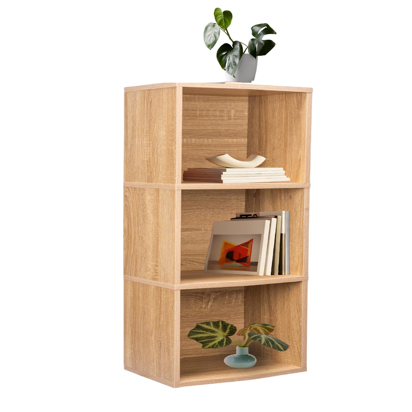 YCICI 3 Cube Storage Shelf, 3 Cube Storage Organizer, 3 Tier Bookshelf Small Bookcase, Wooden Book Shelf for Bedroom, Small Bookshelf for Living Room and Office (3 Tier, Natural)
