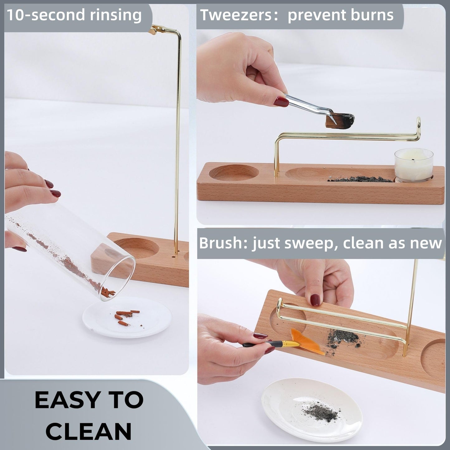 CrysDeco 3 in 1 Incense Holder for Burning Insence-Stick & Palo Santo & Sage Sticks, Hanging Upside Down Incense Stick Burner with Glass Ash Catcher, Lasting Burning Palo Santo Sage Burner for Altar