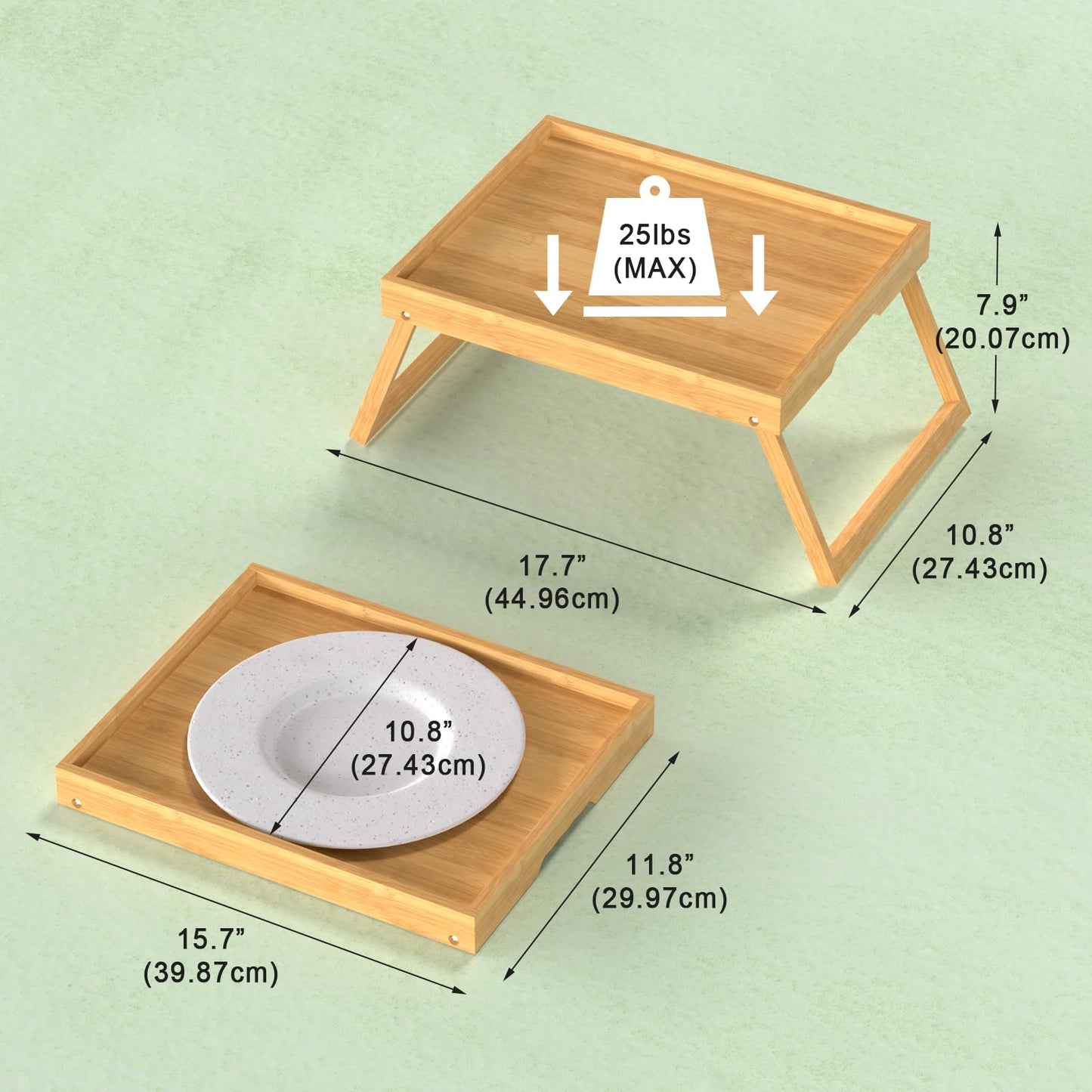 2 Pack Bed Tray Table with Foldable Legs, Bamboo Breakfast Tray for Sofa, Beds, Eating, Working, TV Table, Food, Dinner, Computer Trays, Laptop Desk Snack Folding Trays in Bed