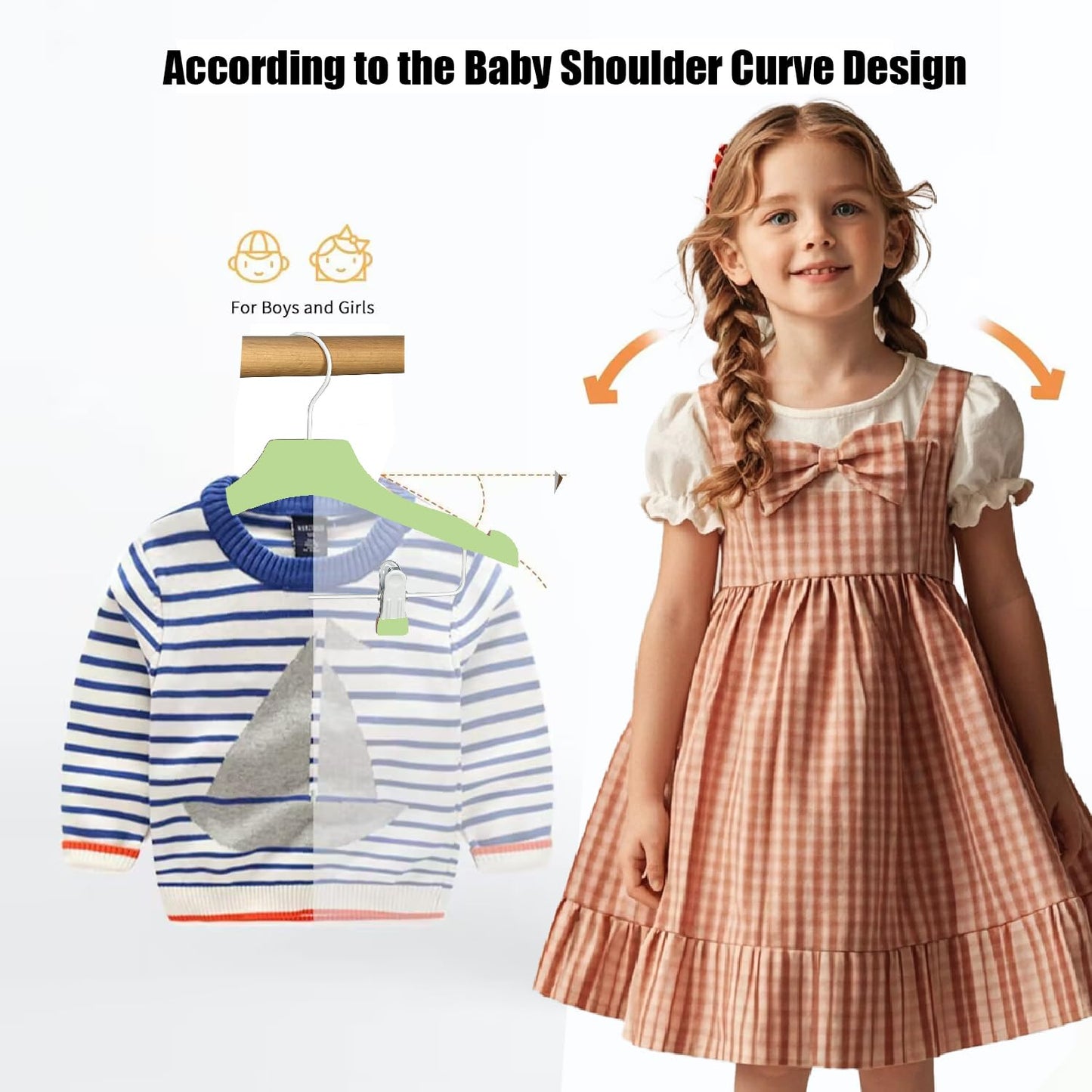HELEE Green 12.7" Ultra-Thin Wooden Children Closet Clothes Clips Hangers 20PCS Wood Baby Kids Coat Hangers for Infant Toddler Newborn Jumpsuit Pants Skirts Jeans Space Saving Heavy Duty Durable