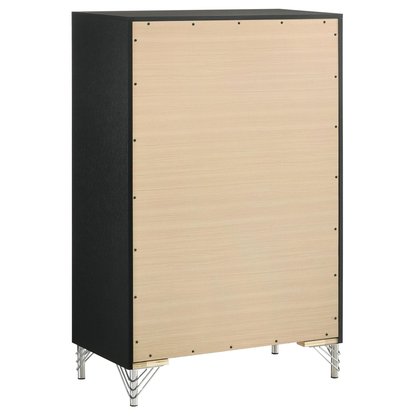 Coaster Home Furnishings - Lucia - Wood & Metal - 5-Drawer Chest with Chrome Trim, Hairpin Legs and Bar Pulls - Modern Classic - Bedroom - Black - 224995