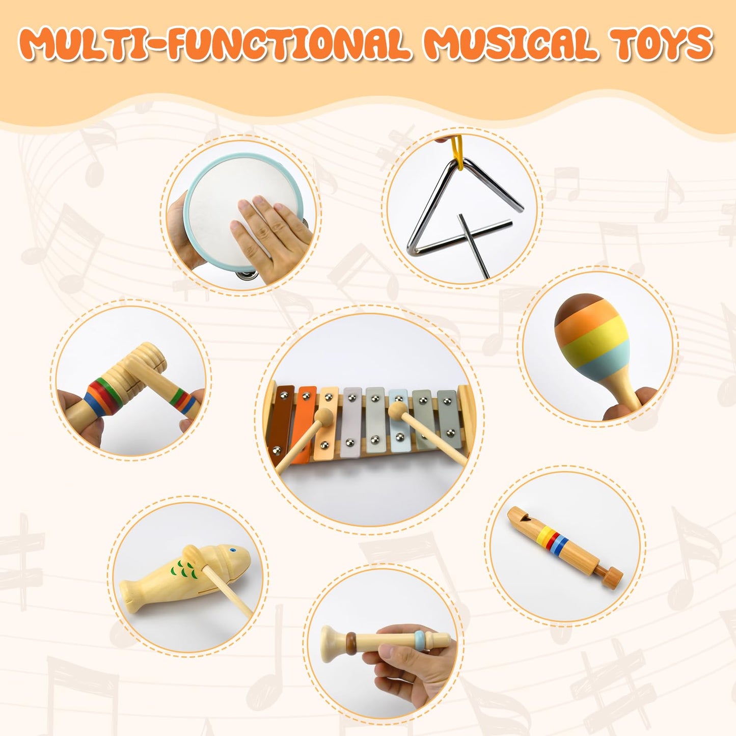 Baby Montessori Musical Toys, Boho Xylophone Percussion for Toddlers 1-3