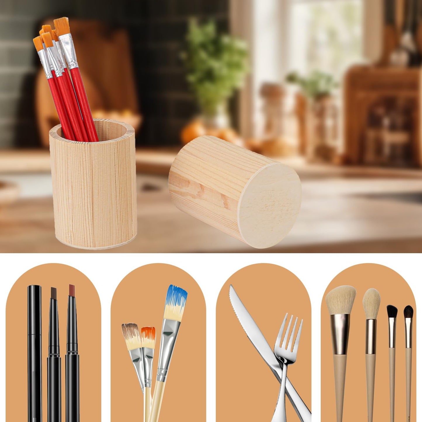 IHDYPPEW 18 Pack Round Unfinished Wooden Pencil Holder, 3 x 3 x 4 Inch Wood Pencil Cup Holder, Wood Crafts Pencil Cup for Desk, Office, DIY Project
