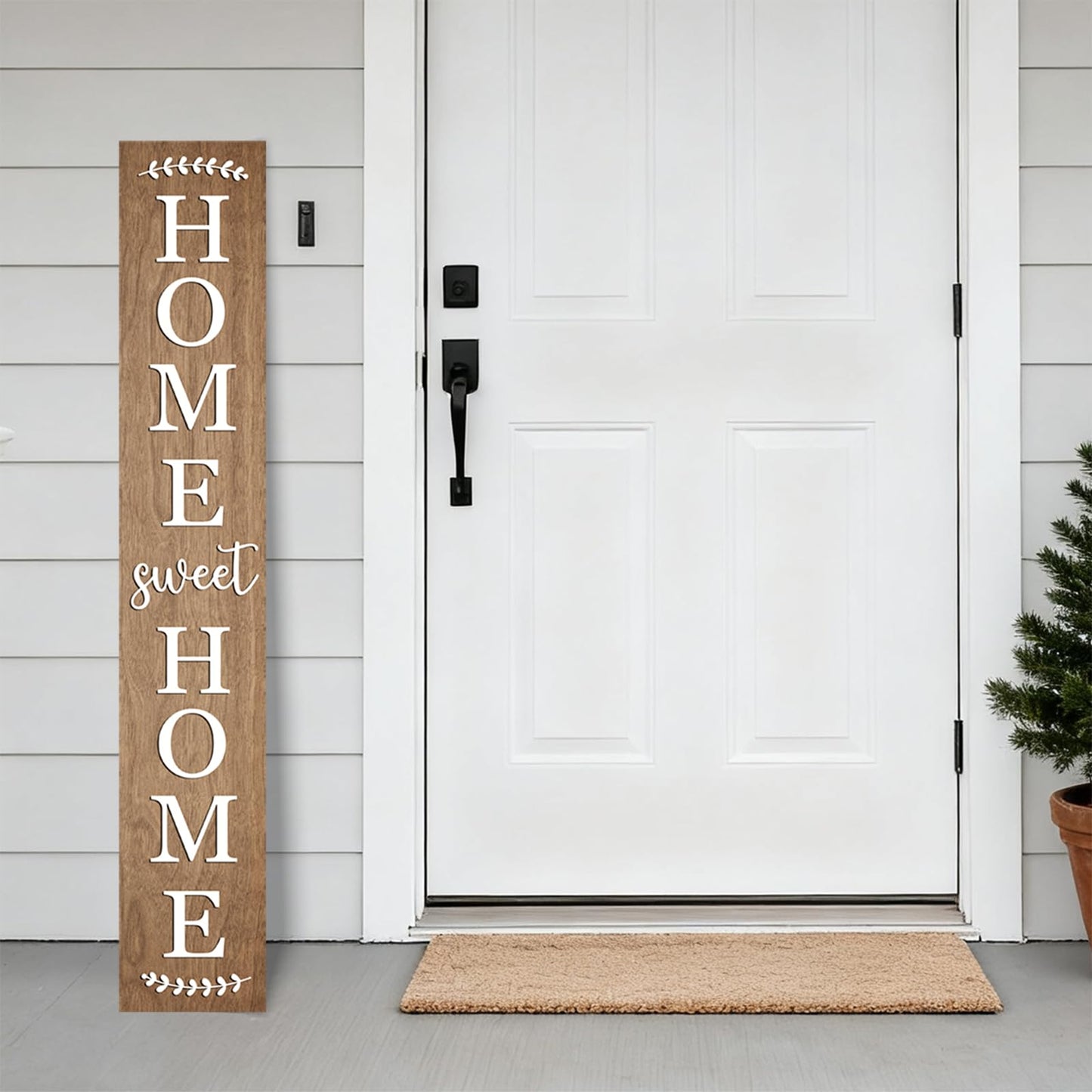 Home sweet home wooden porch sign Vertical hanging decorations Welcome sign front door standing Decorative sign 47x7.8Inch Plaques for Outside Yard Decor (Brown)