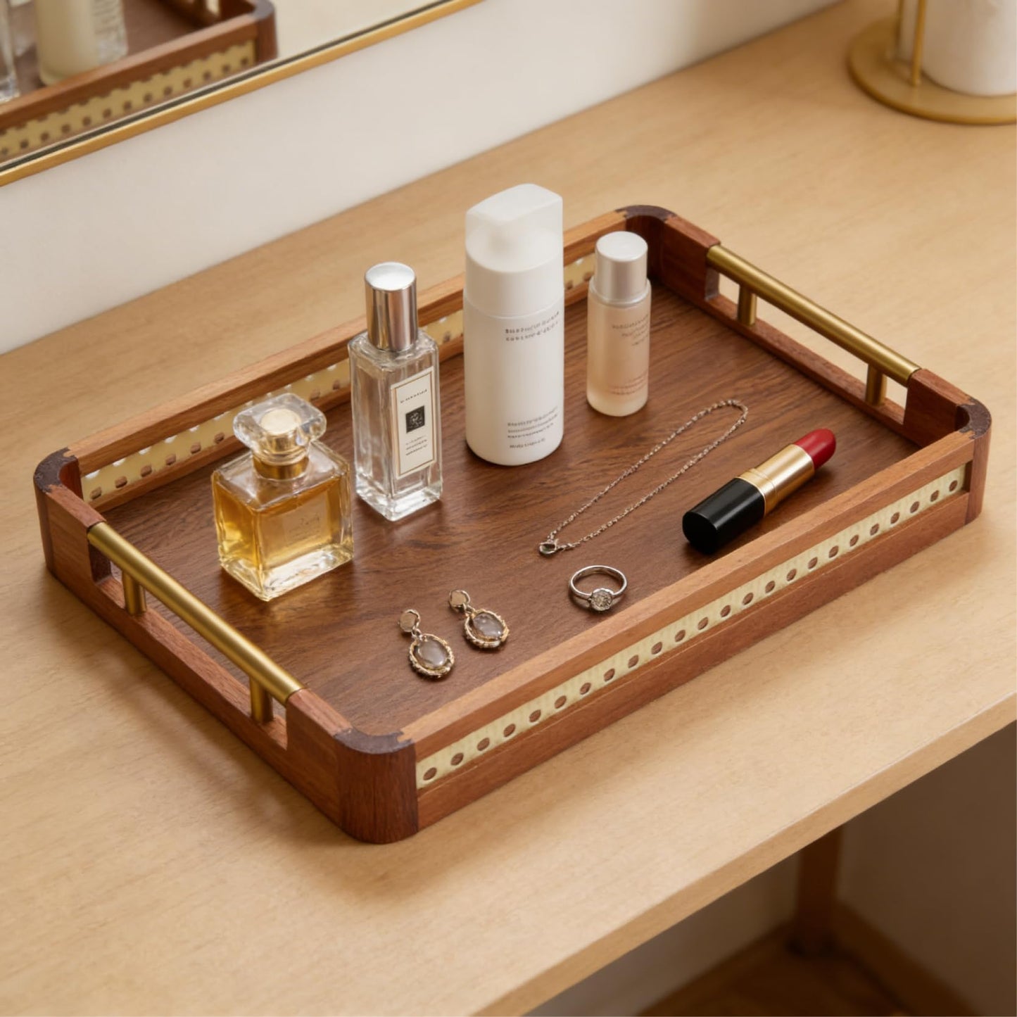 DyPinYise Acacia Wood Serving Tray with Handles, Decorative Wooden Tray for Ottoman, Coffee Table, Rectangular Tray Decor for Living Room, Bedroom, Kitchen, Breakfast in Bed