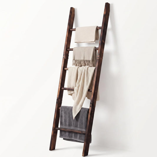 Carbonized Farmhouse Blanket Ladder, 6-Tier Rustic Wooden Rack