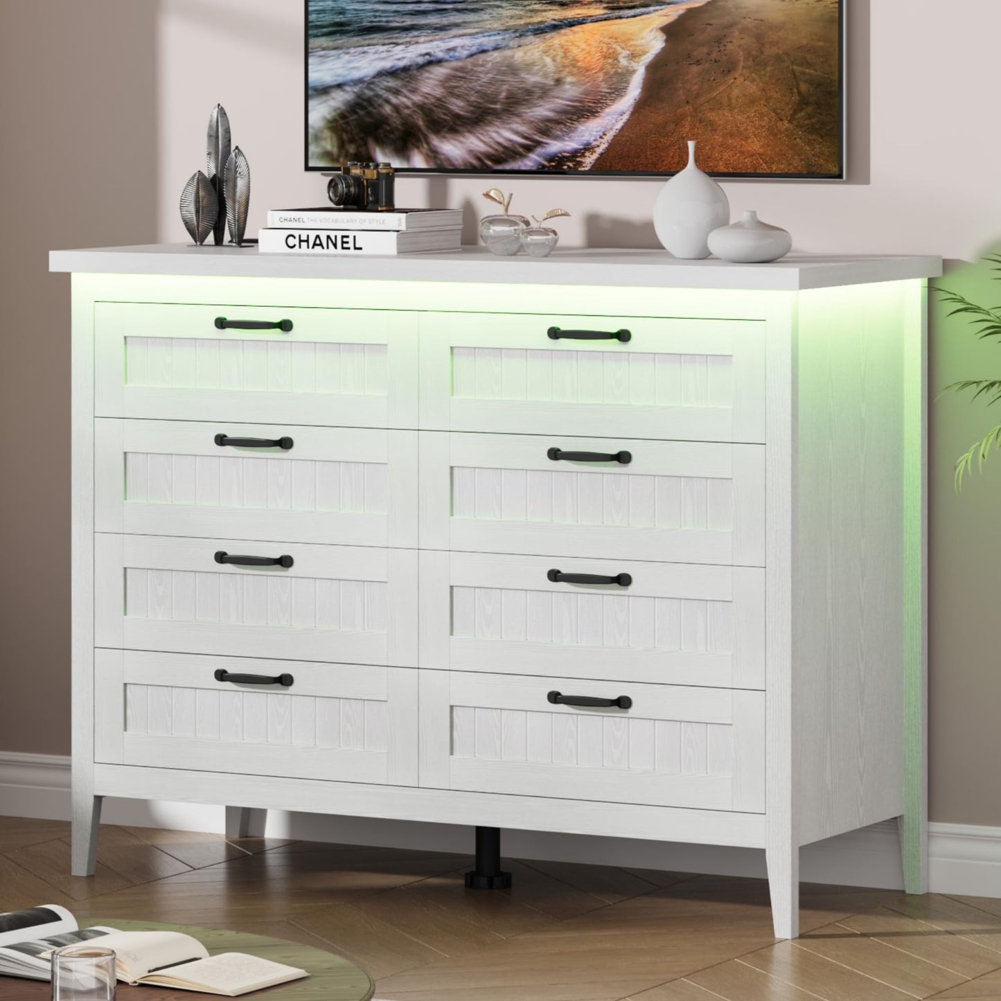 IDEALHOUSE 8 Drawer Dresser with Charging Station & LED Lights