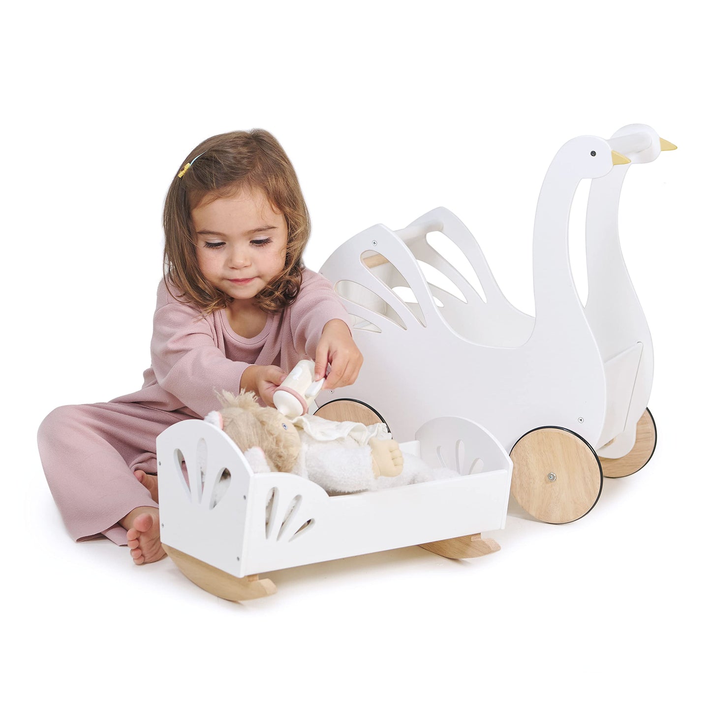 Tender Leaf Toys - Sweet Dreams Dolly Bed - Wooden Baby Doll Rocking Cradle with Bedding and Accessories - Encourages Love and Nurturing Play for Boys and Girls - Age 18m+