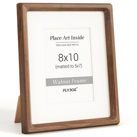 8x10 Picture Frame, USA-Sourced Natural Walnut Wood Photo Frame with Tempered Glass, Handcrafted Rounded Corner 8 x 10 Wooden Frame Matted to 5x7 Photos, Wall or Tabletop Display