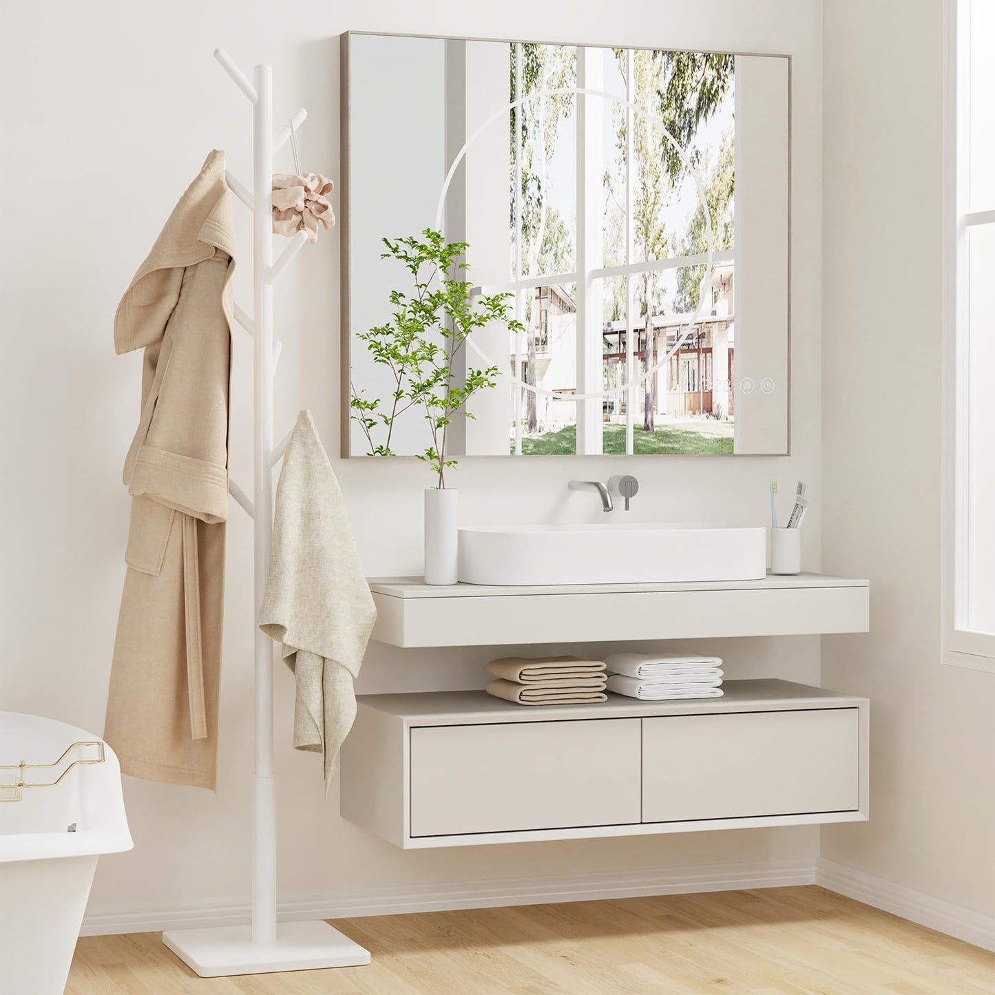 YheenLf Coat Rack Freestanding with Stable Square Base for Cloathes, Hat, Used in Bedroom, Office and Entryway, Sturdy and Easy Assembly Coat Tree with 3 Adjustable Sizes and 8 Hooks, White