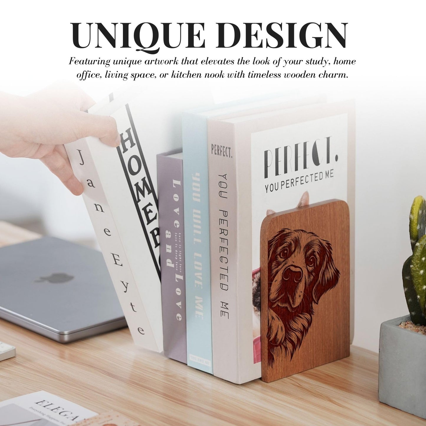 INNObeta Decorative Wooden Book Ends, Animal Bookends, Heavy Duty Bookends for Shelves Unique Design(1 Pair, 4.72x6.69 Inches) - GRPeek