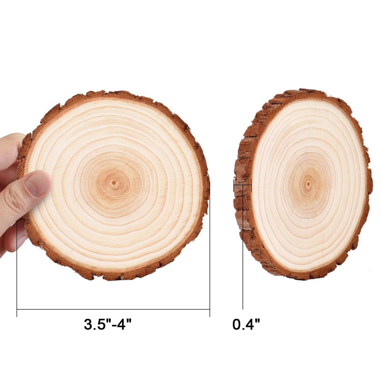 LESUMI Wood Slices with Bark, 20 Pcs 3.5-4 Inch Unfinished Pre-Sanded Wood Rounds, DIY Craft Supplies for Kids Art, Coaster, Christmas Ornament & Rustic Wedding Decor