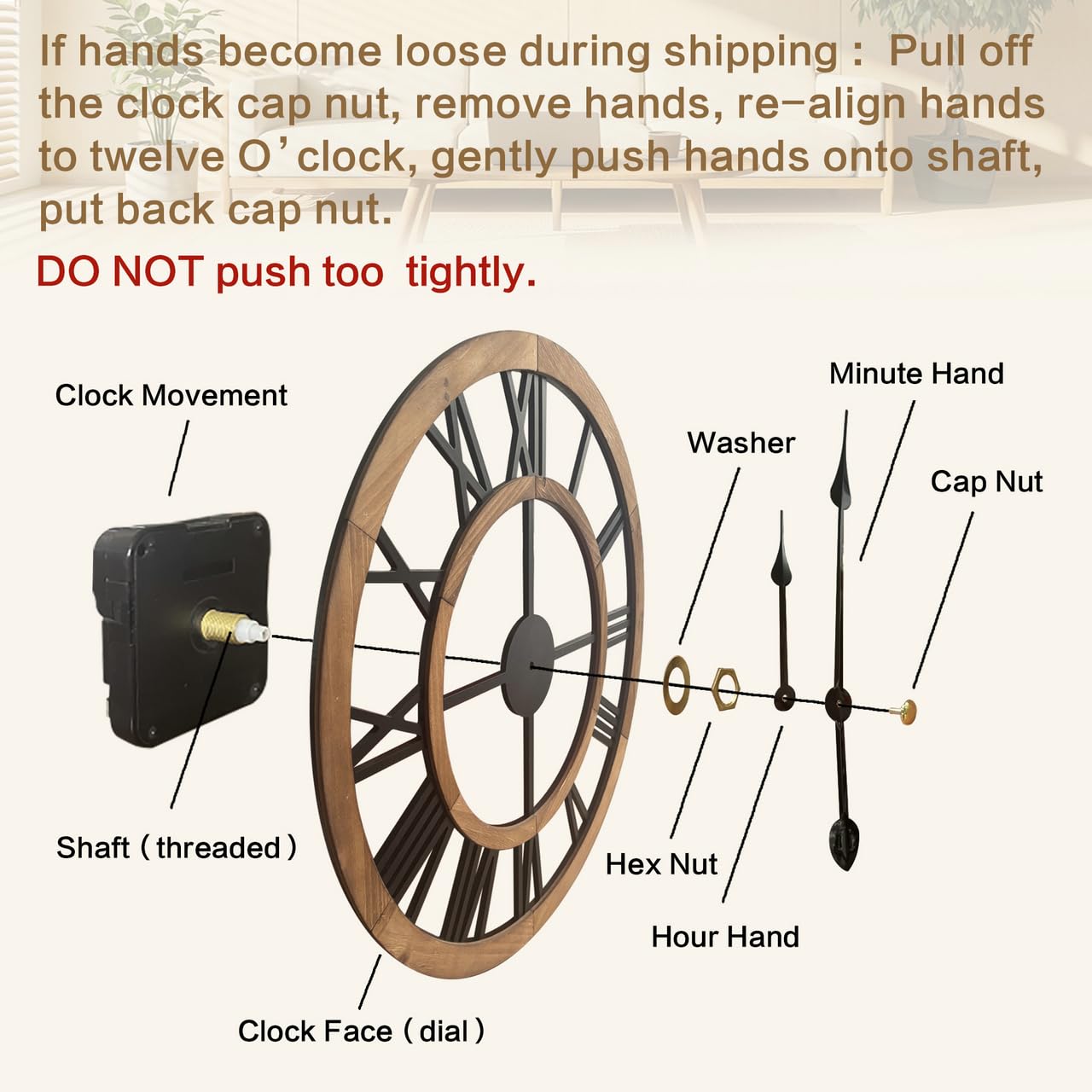 Blueprint Ivy 24 Inch Large Rustic Wall Clock Silent Non-Ticking Wooden Wall Clocks with Roman Numerals Farmhouse Decorative Clock for Living Room Bedroom Office (Brown, 24 Inch)