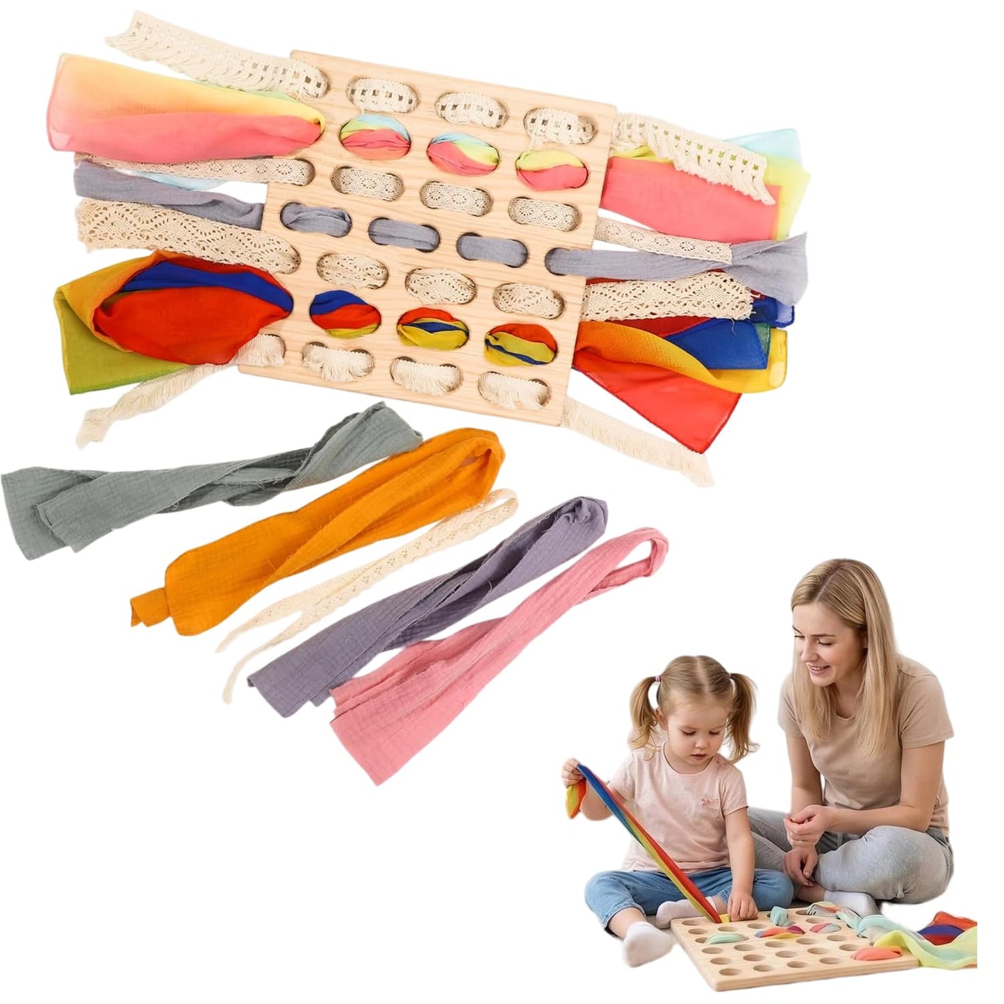 Eray Montessori Wooden Lacing & Weaving Busy Board for Kids Ages 3+, Sensory Educational Toy for Fine Motor Skills, Open‑Ended Play Activity, Birthday Gift for Boys & Girls