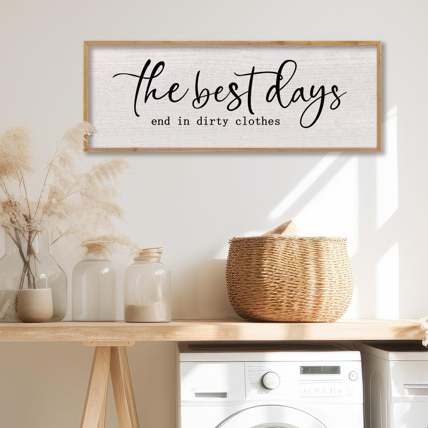 LuZhiQiang Funny Laundry Wall Decor The Best Days End in Dirtiest Clothes 32"×12" Humor Quotes Signs for Laundry Room Bathroom Restroom Large Rustic Farmhouse Wooden Framed Wall Hanging Art (Wood)