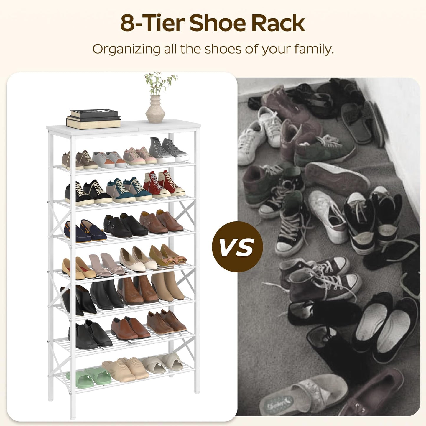 YATINEY 8 Tier Shoe Rack, Shoe Storage Organizer, Large Capacity Shoe Shelf Holds 32 Pairs of Shoes, Sturdy and Stable, for Entryway, Hallway, Closet, Dorm Room, White SS08WW