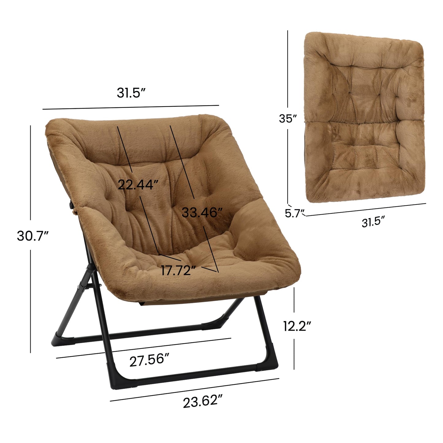 Mordchil HF Comfy Saucer Chair for Adults, Soft Faux Fur Bedroom Chair, Accent Dorm Chairs, Flexible Living Room Reading Chairs, Oversized Folding Seat for Teens, X-Large, Brown