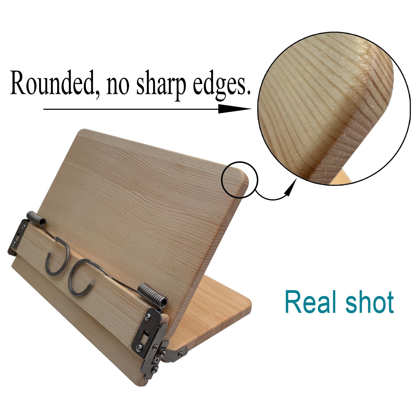 WUSUBUFU Wooden Book Stand, Cookbook Stand, iPad Holder (Made of Solid Wood, Crack-Resistant Design, Sturdy & Durable, Stainless Steel Hardware)