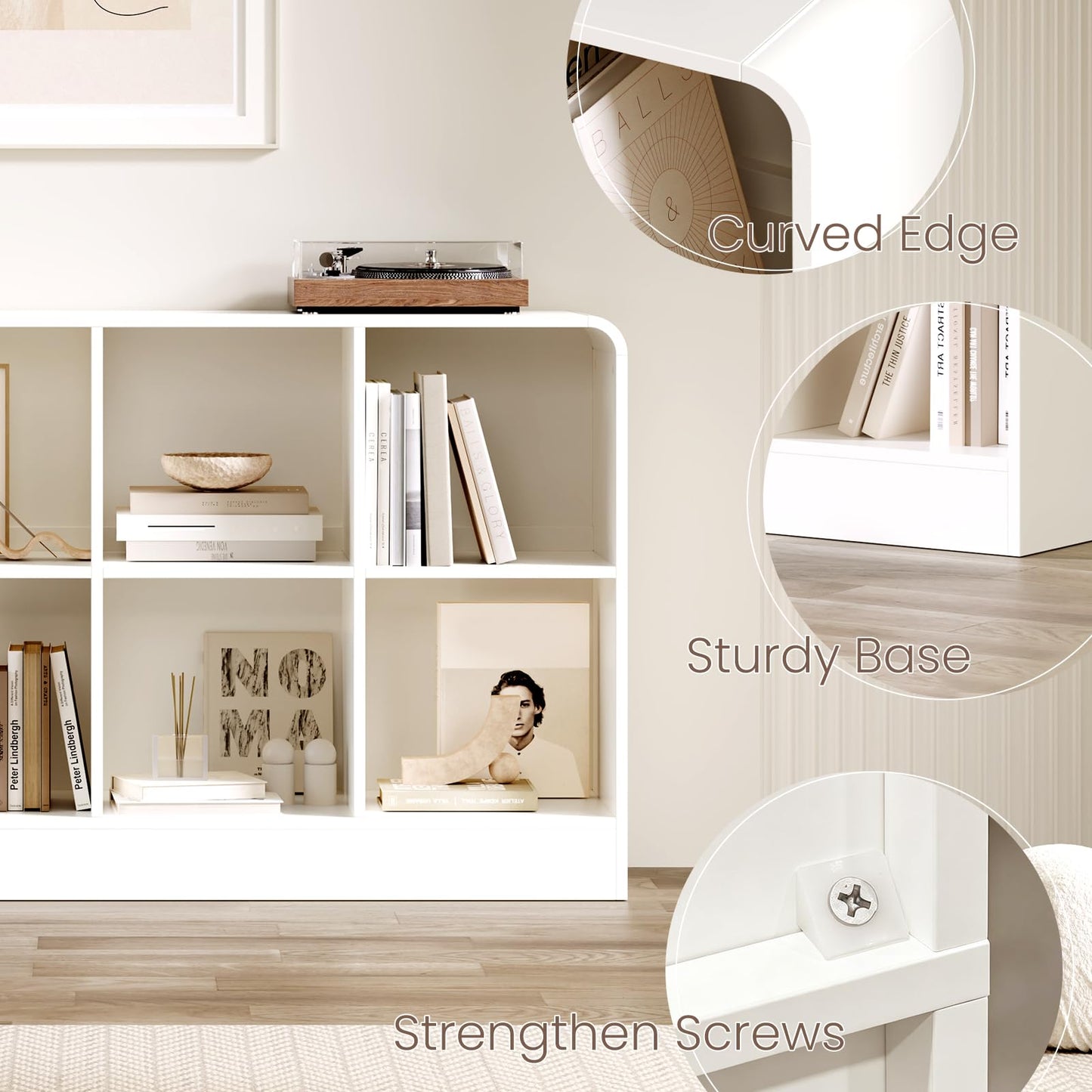 EXPERLAM White 8 Cube Storage Organizer with Rounded Edges and Reinforced Base, Low Horizontal Cube Bookshelf, Wooden Cube Shelf Bookcase for Living Room, Kids Room, Bedroom, TV Stand