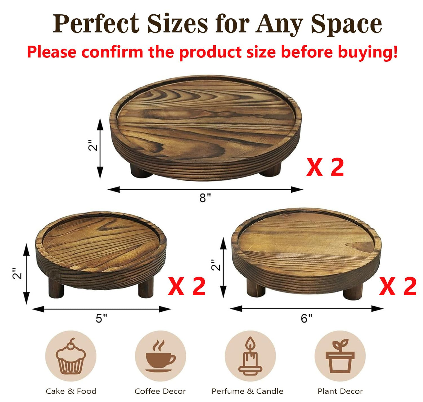 QZV 6 PCS 5/6/8 Inch Wooden Risers for Display Wood Pedestal Stand Round Mini Tray Stand Rustic Riser Tray Tiered Tray Decor for Party, Wedding, Birthday, Baby Shower,Home Décor