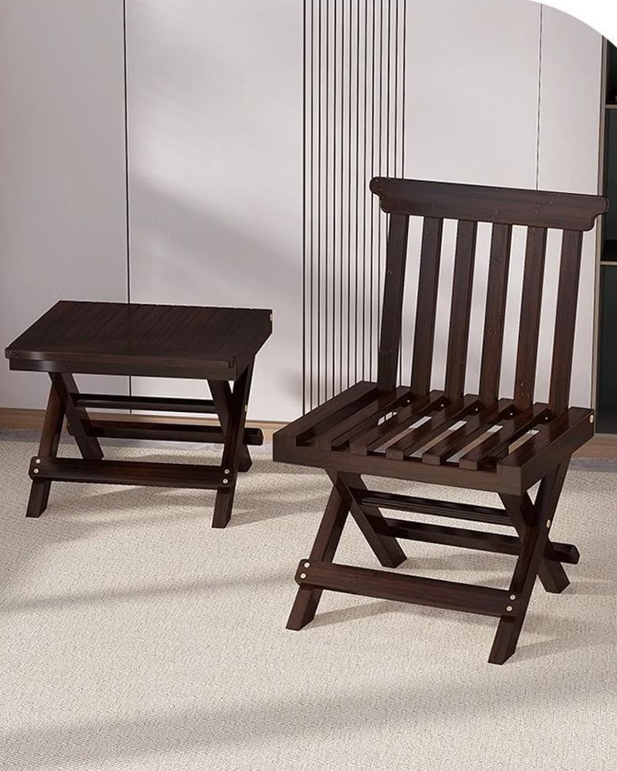 ZHEHUA Walnut Color Bamboo Folding Stool with Backrest 12.5 in